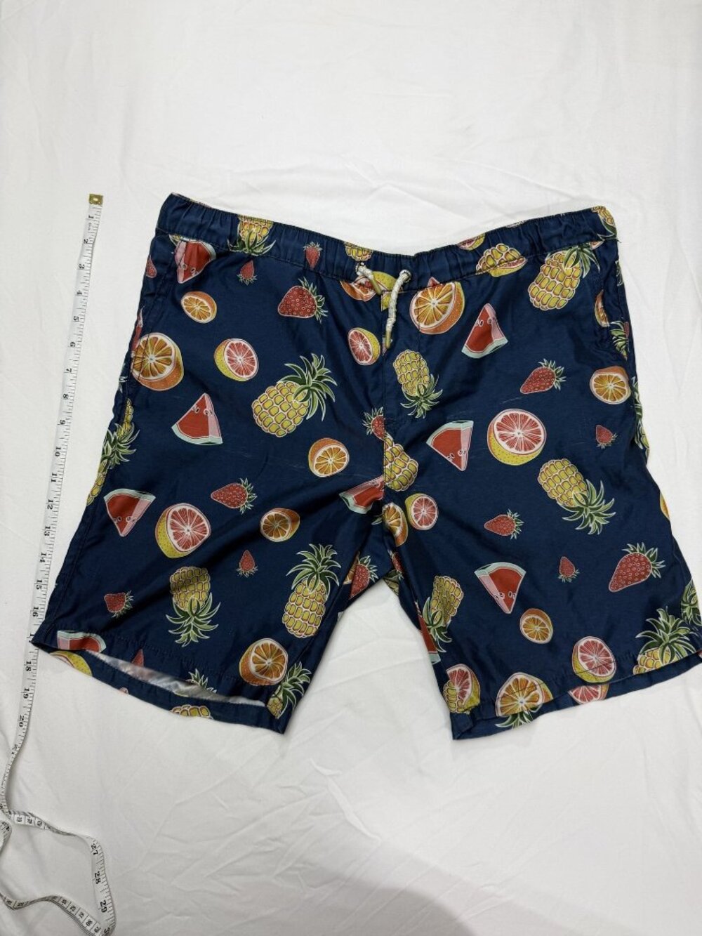 Empyre Mens Fruit Print Navy Blue Elastic Waist Shorts S